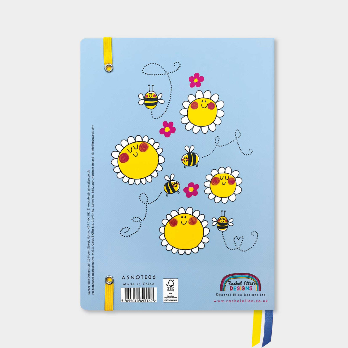 A5 Notebook - Bee Happy | Bees & Sunflower Design