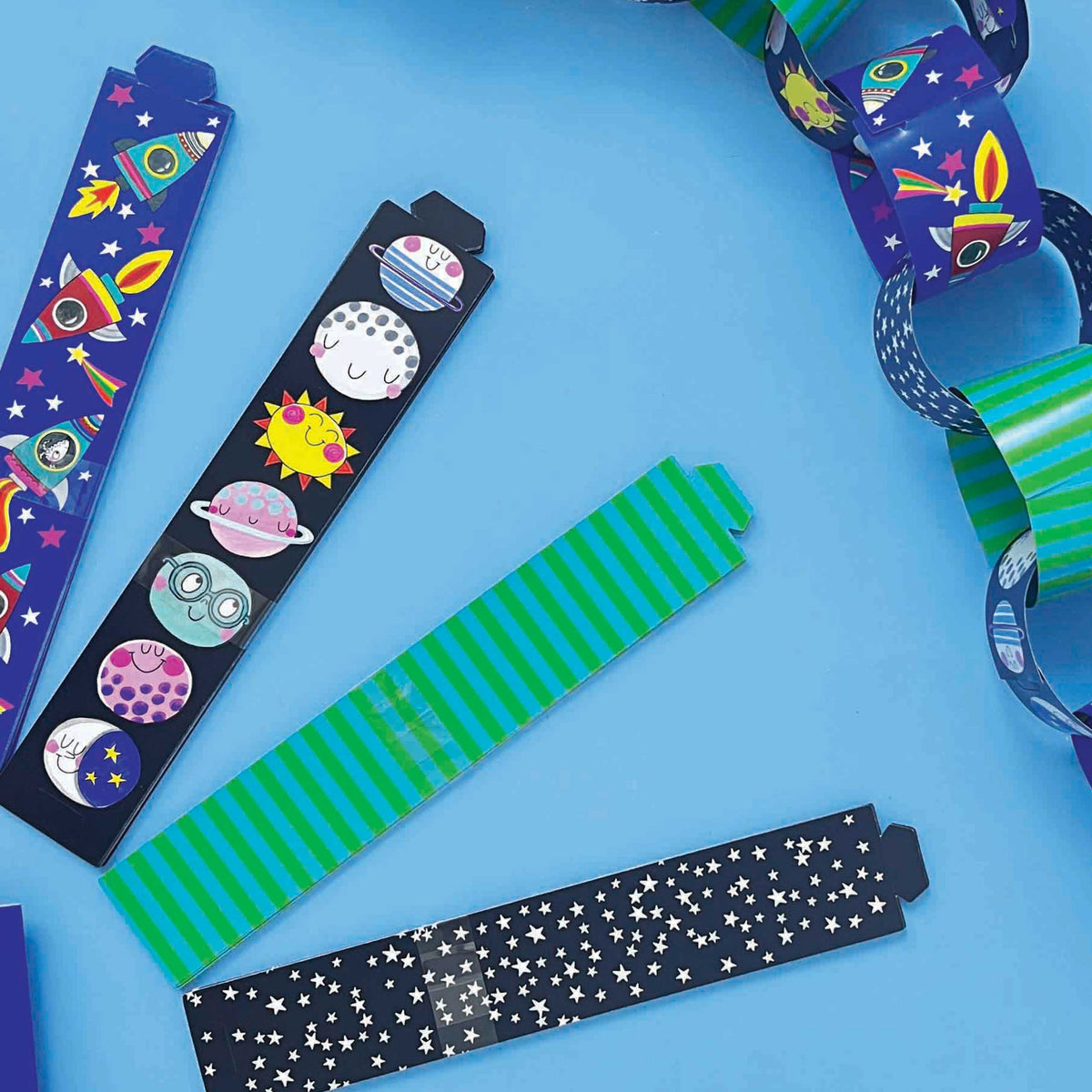Party Paper Chain Kit - Space Themed - Rockets, Planets and Stars