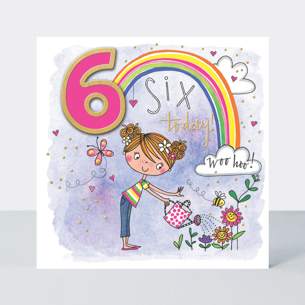 Chatterbox - Age 6 Girl Watering Plants - Birthday Card