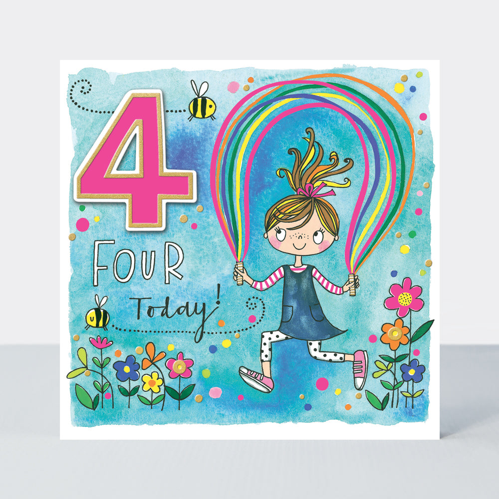Chatterbox - Age 4 Girl & Skipping Rope - Birthday Card