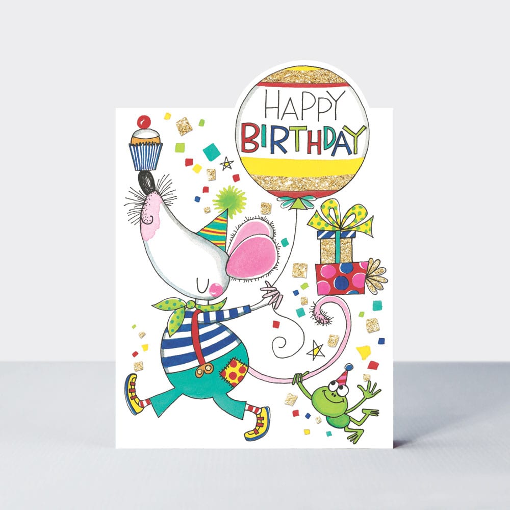 Cherry on Top - Happy Birthday Mouse & Balloon - Birthday Card