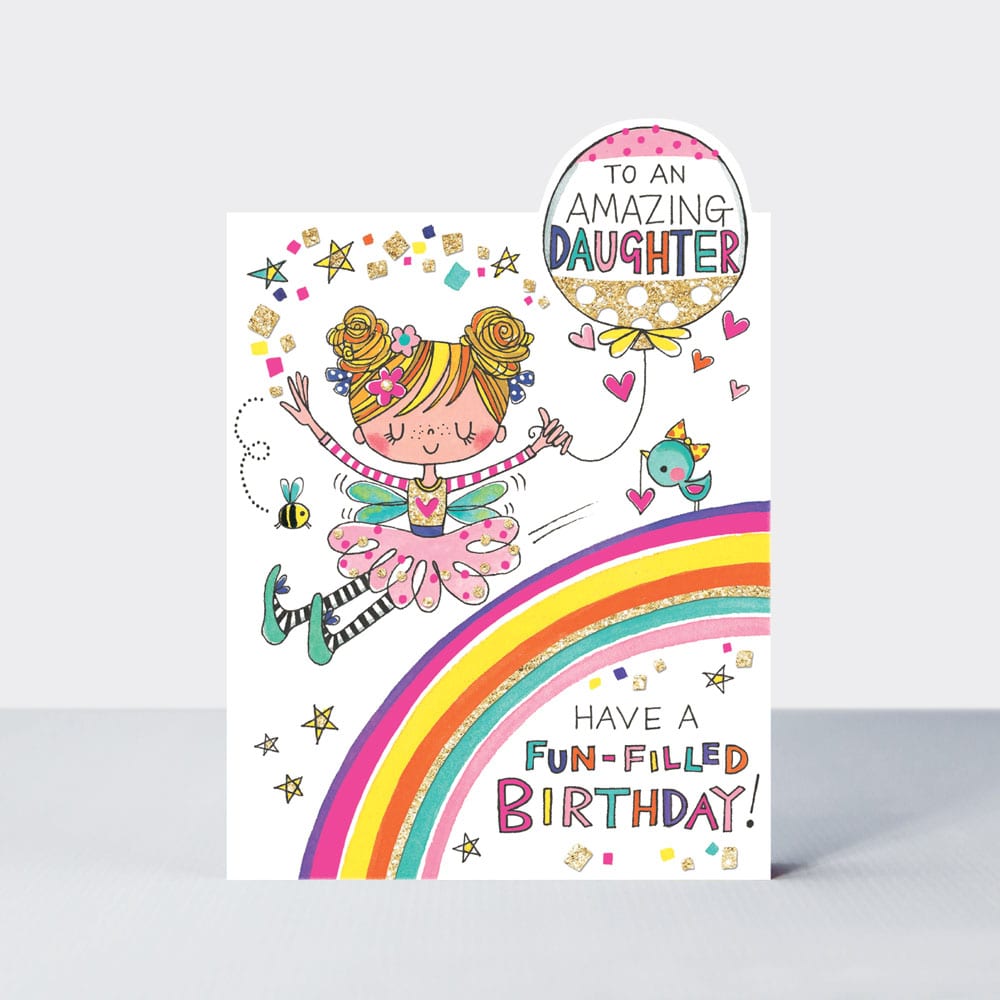 Cherry on Top - Amazing Daughter Fairy on Rainbow - Birthday Card