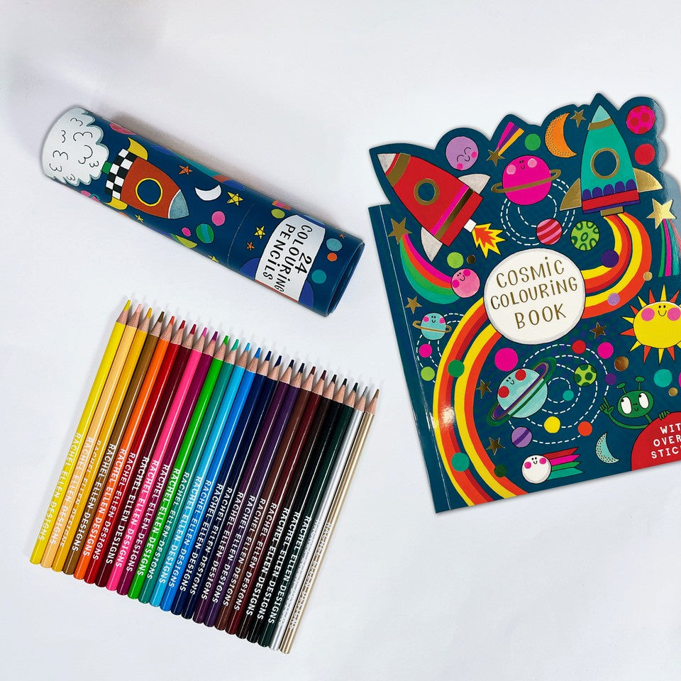 Tube of 24 Colouring Pencils - Cosmic Space Rocket