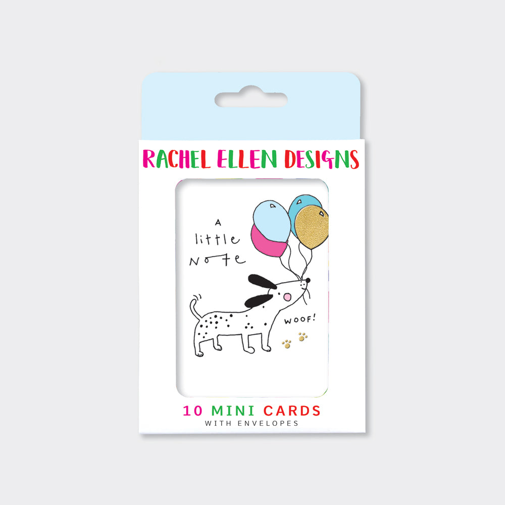 Pack of 10 Foiled Notecards - A Little Note/Dog & Balloons