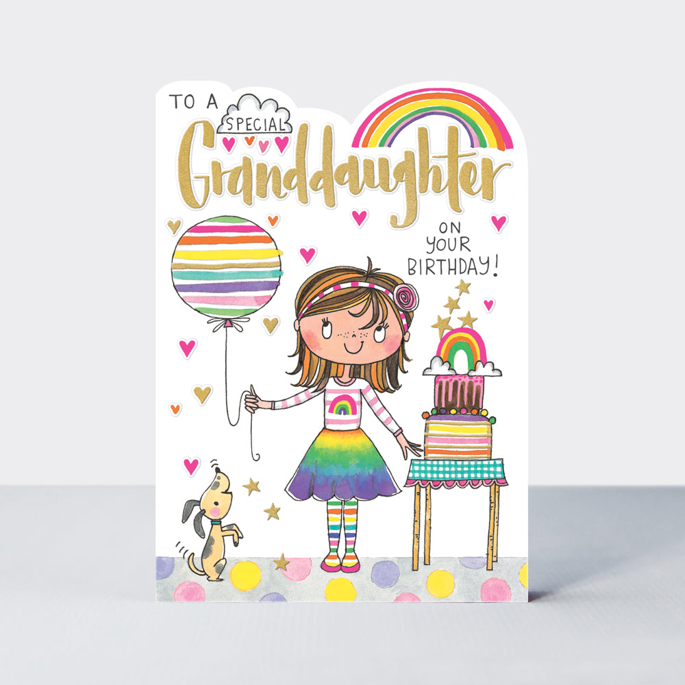 Fred & Ginger - Special Granddaughter Girl with cake - Birthday Card