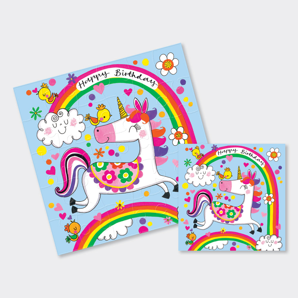 Jigsaw Card - Happy Birthday Unicorn & Rainbows - Birthday Card