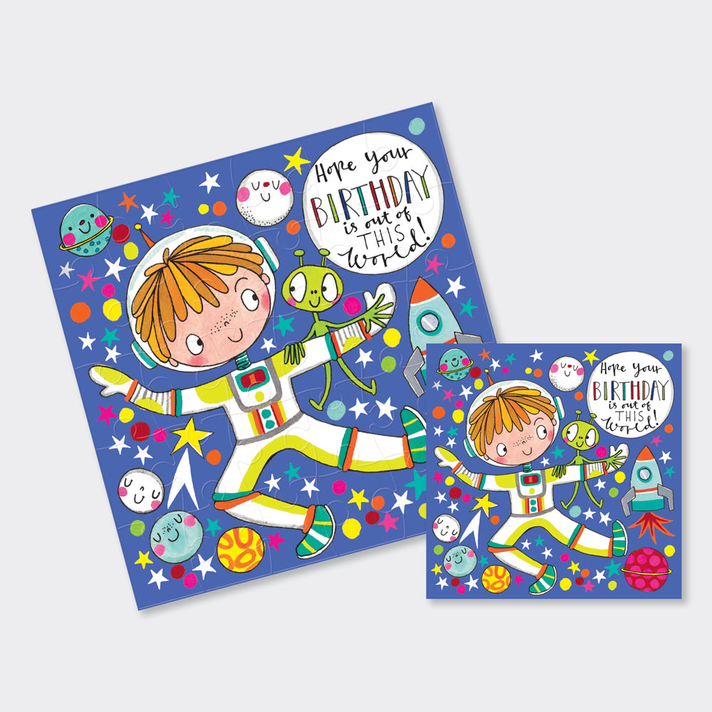 Jigsaw Card - Spaceman and Alien - Birthday Card