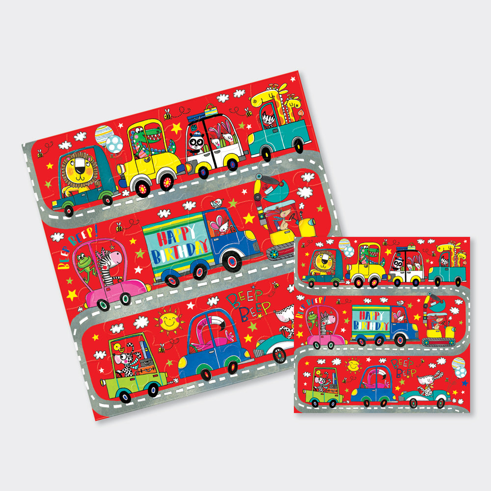Jigsaw Card - Happy Birthday Beep beep cars - Birthday Card