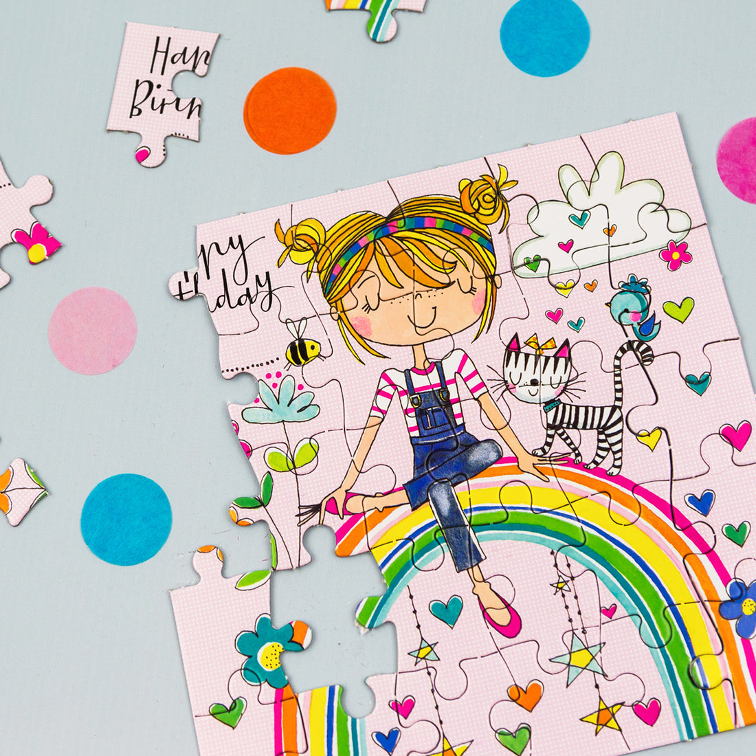 Jigsaw Card - Girl on Rainbow - Birthday Card