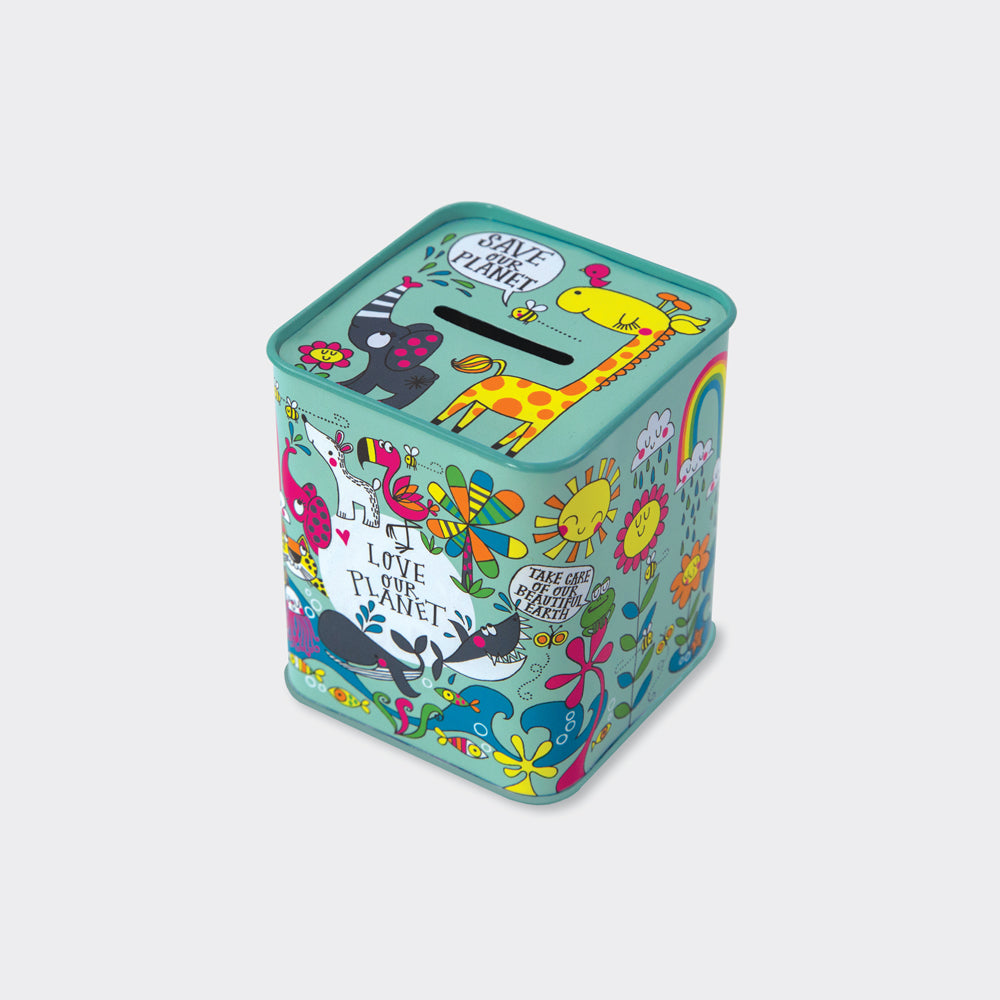 Love Our Planet Animals Kids Money Box Tin