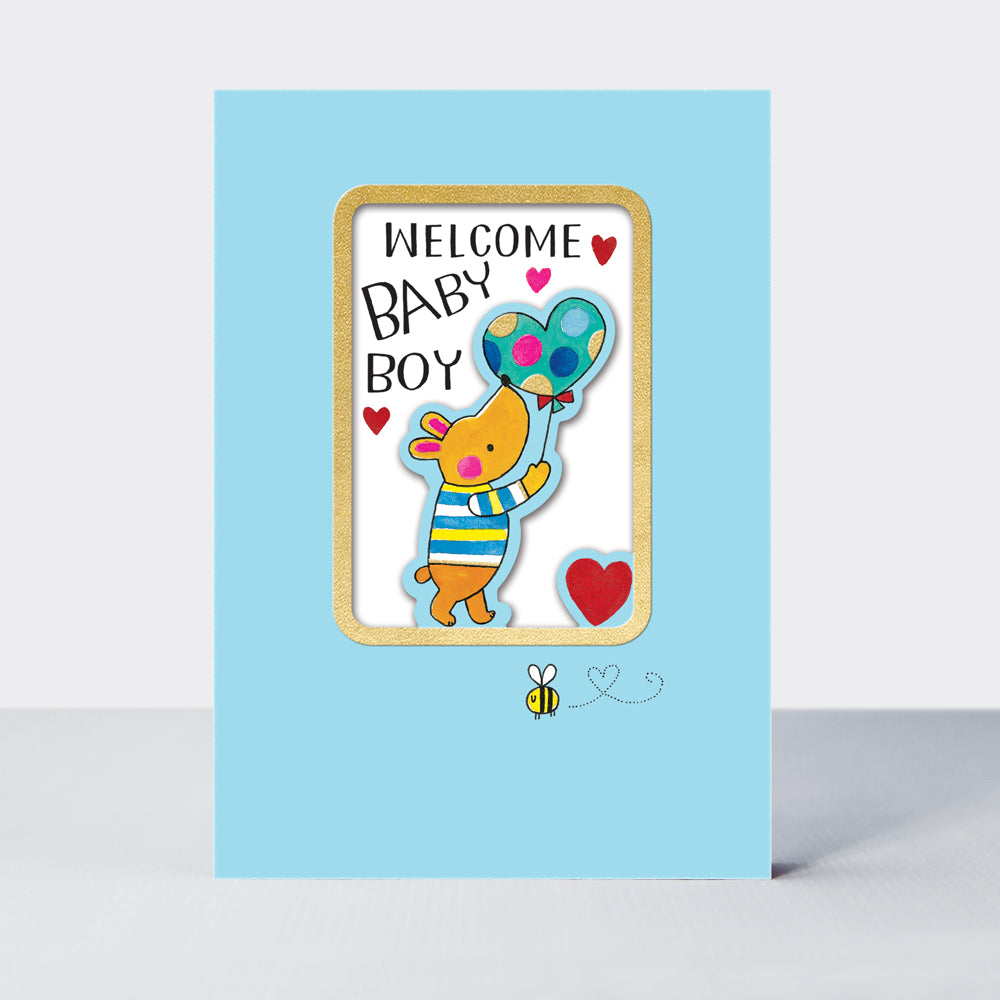 New baby boy card featuring a bear design by Rachel Ellen Designs