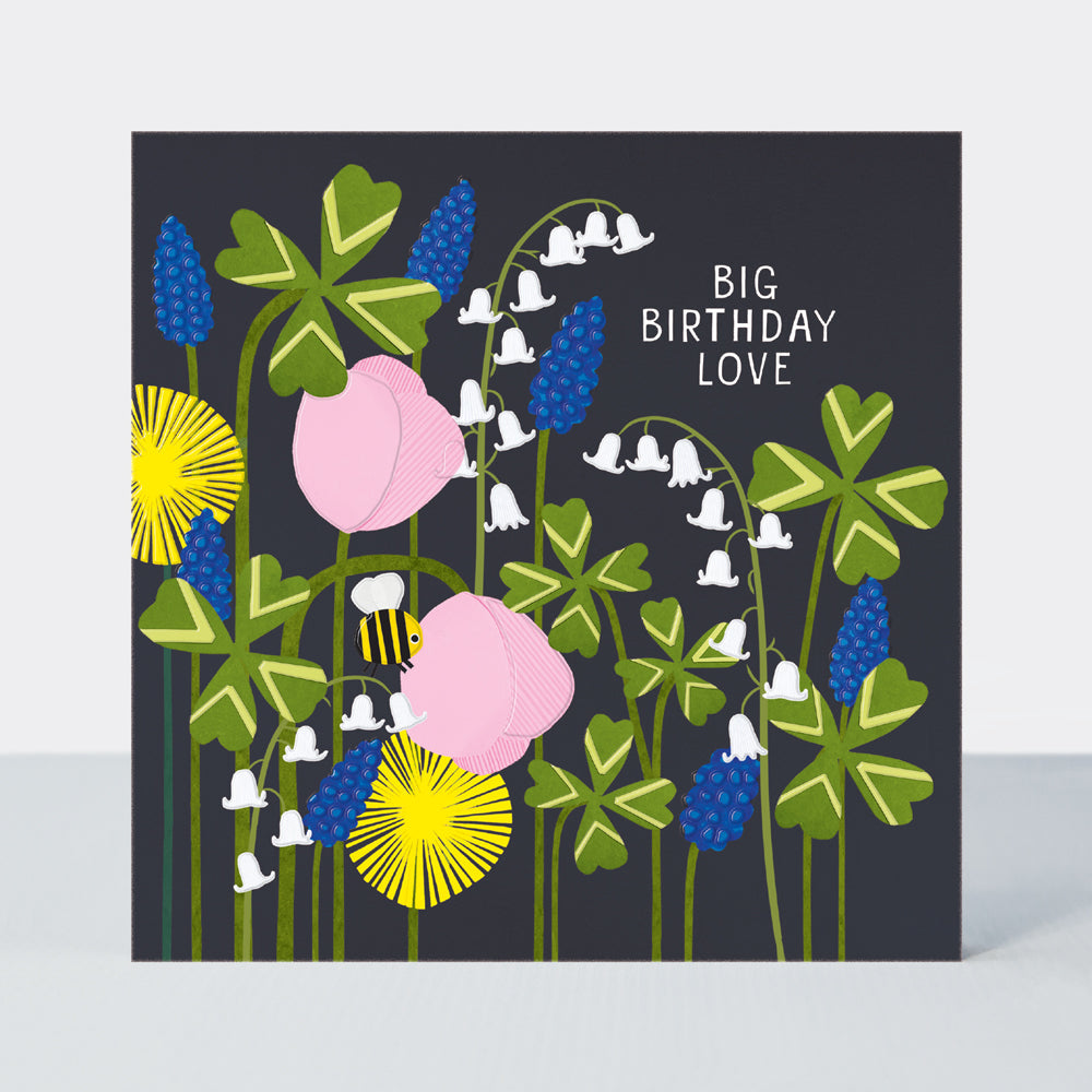 Paper Petals - Big Birthday Love Card - Paper Cut Spring Petals & Bee