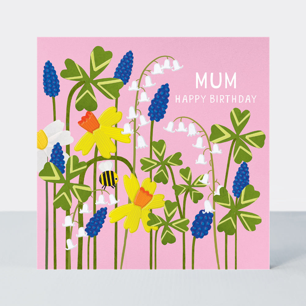 Paper Petals - Mum Birthday Card - Paper Cut Spring Petals & Bee