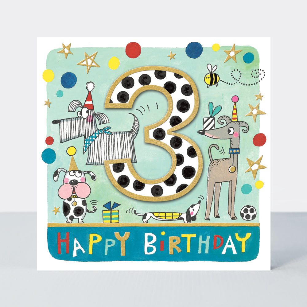 Rhubarb - Age 3 Boy/Dogs birthday card
