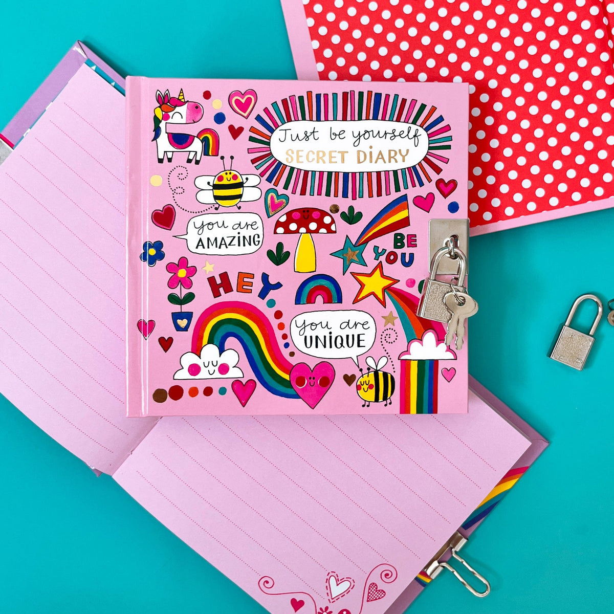 Lockable Secret Diary - Unicorns, Rainbows & Bees/Just Be Yourself