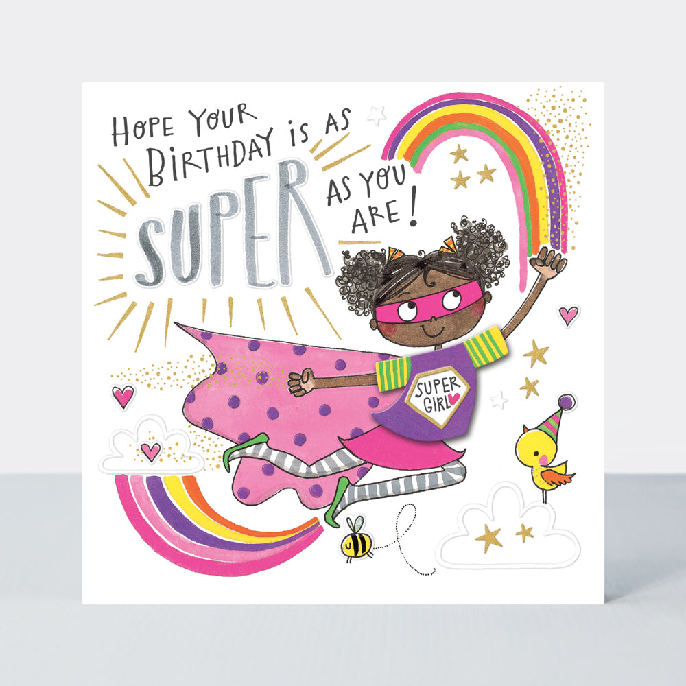 T-Party - Birthday Supergirl & Rainbow - Birthday Card
