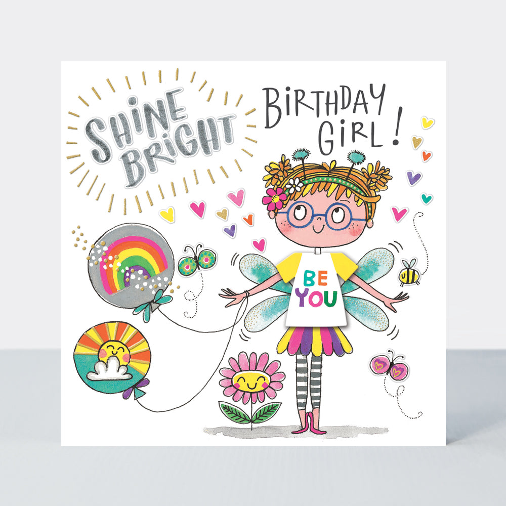 T-Party - Birthday Girl Shine Bright Fairy & Balloons - Birthday Card