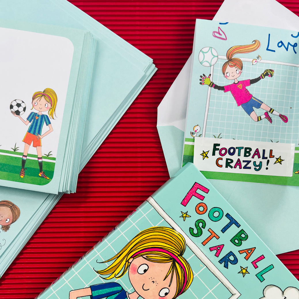 Girls football writing paper, lined with themed design