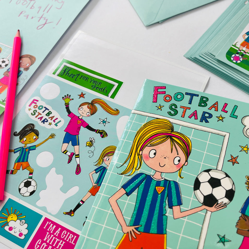 Girls football letter writing set contents inside wallet