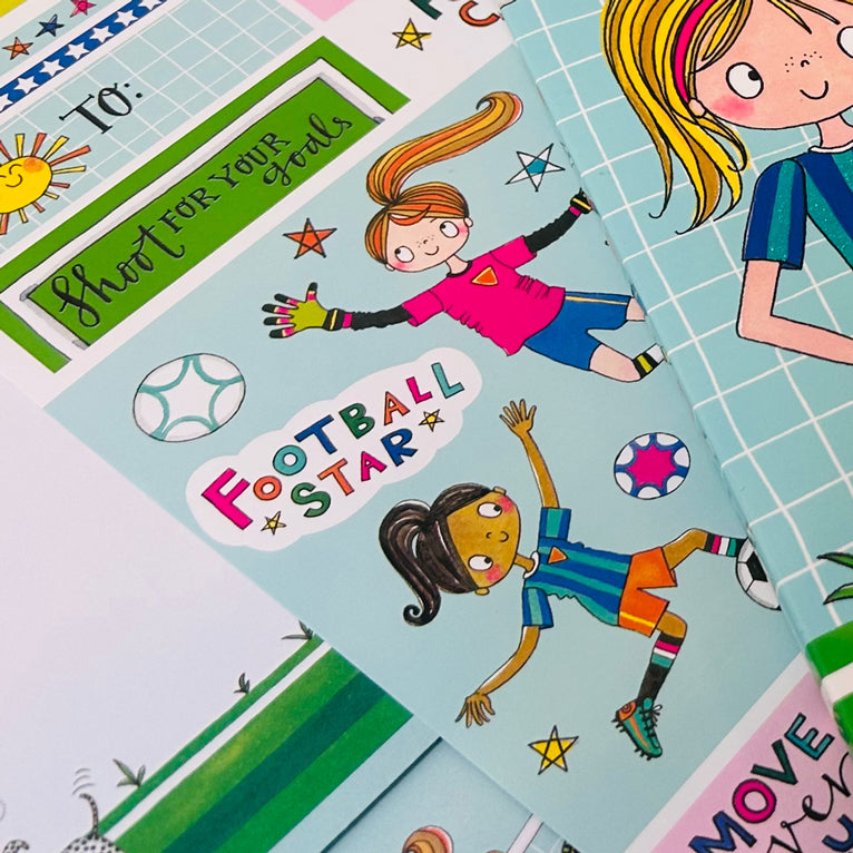 Girls football stickers sheet for writing set, Football Crazy theme