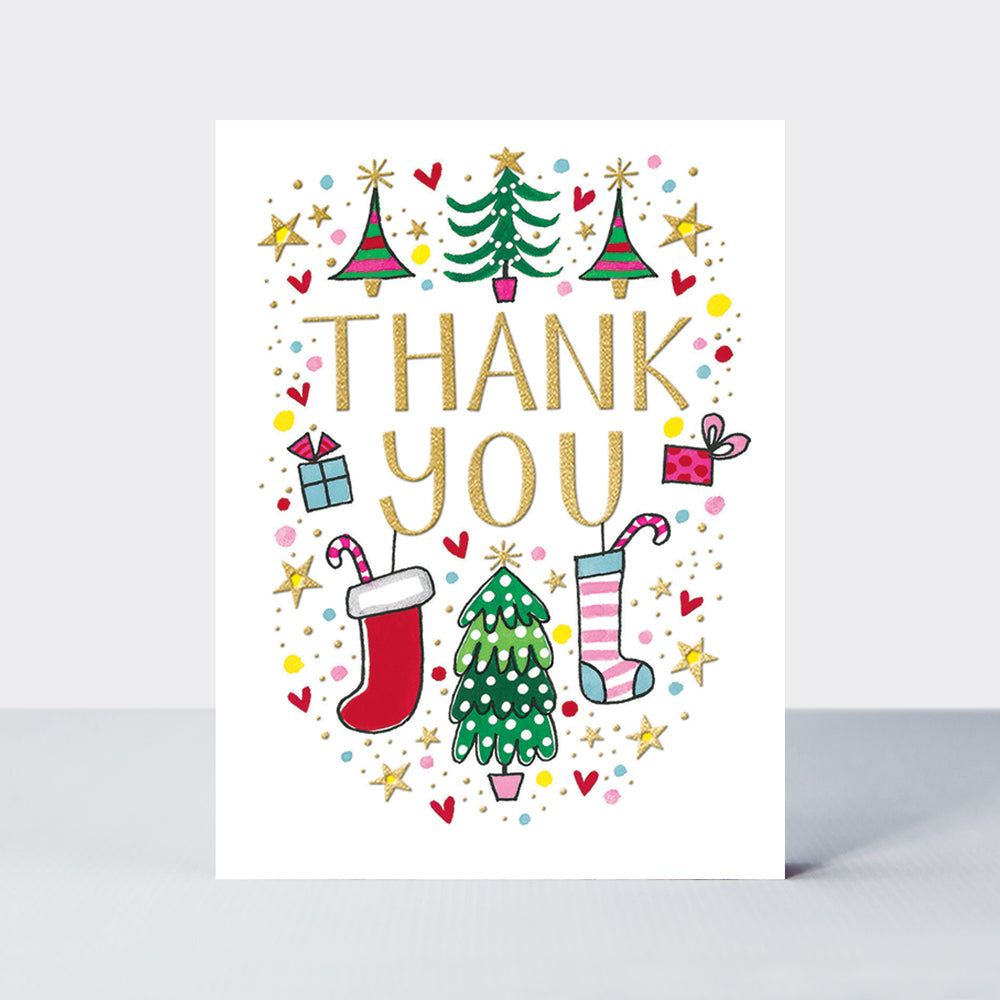 Christmas Thank You Notecards - Tree & Stockings - Pack of 10 with Envelopes