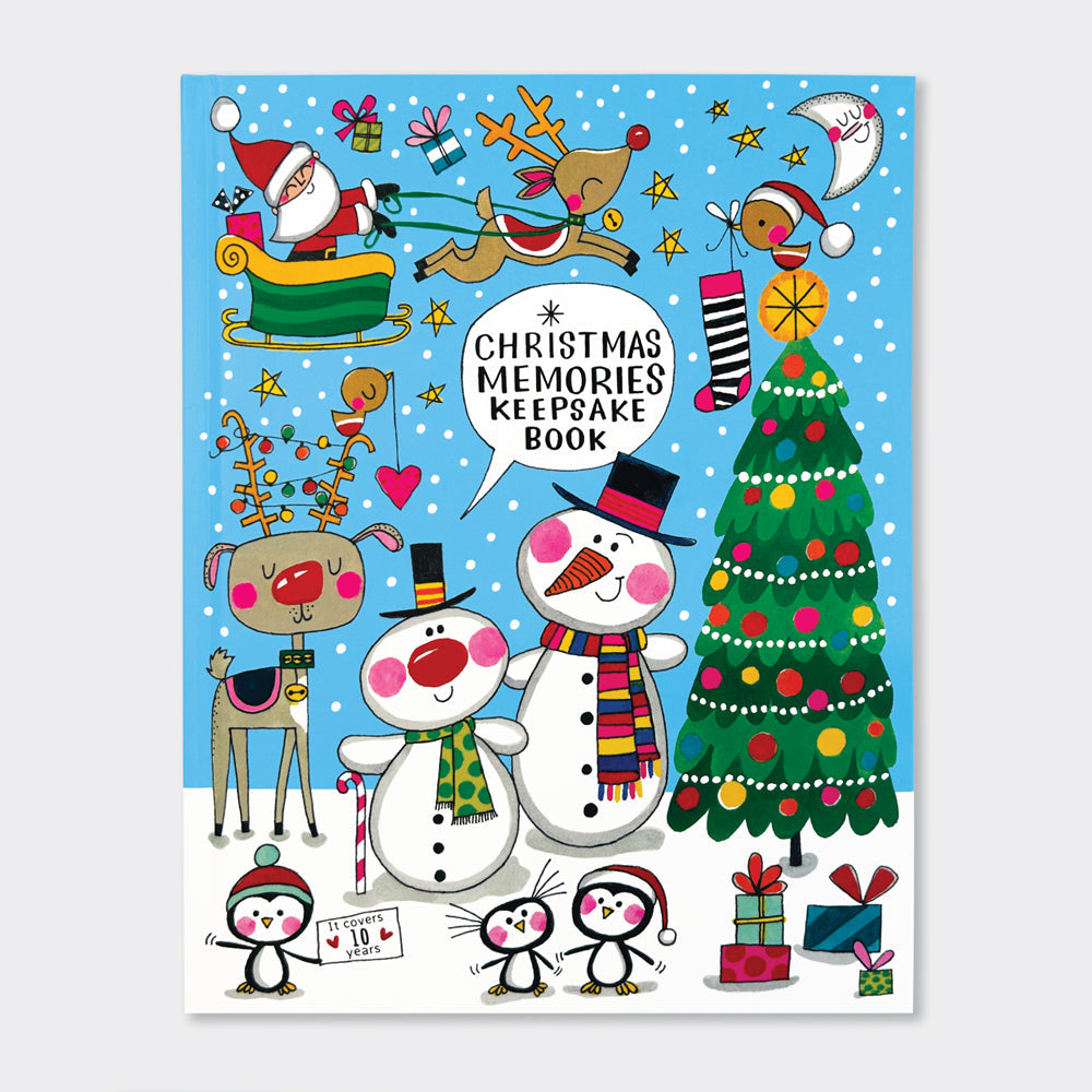 Christmas Memories Keepsake Journal hardback cover, pink and white design with snowflakes and festive 10 Year Family Tradition Book title.