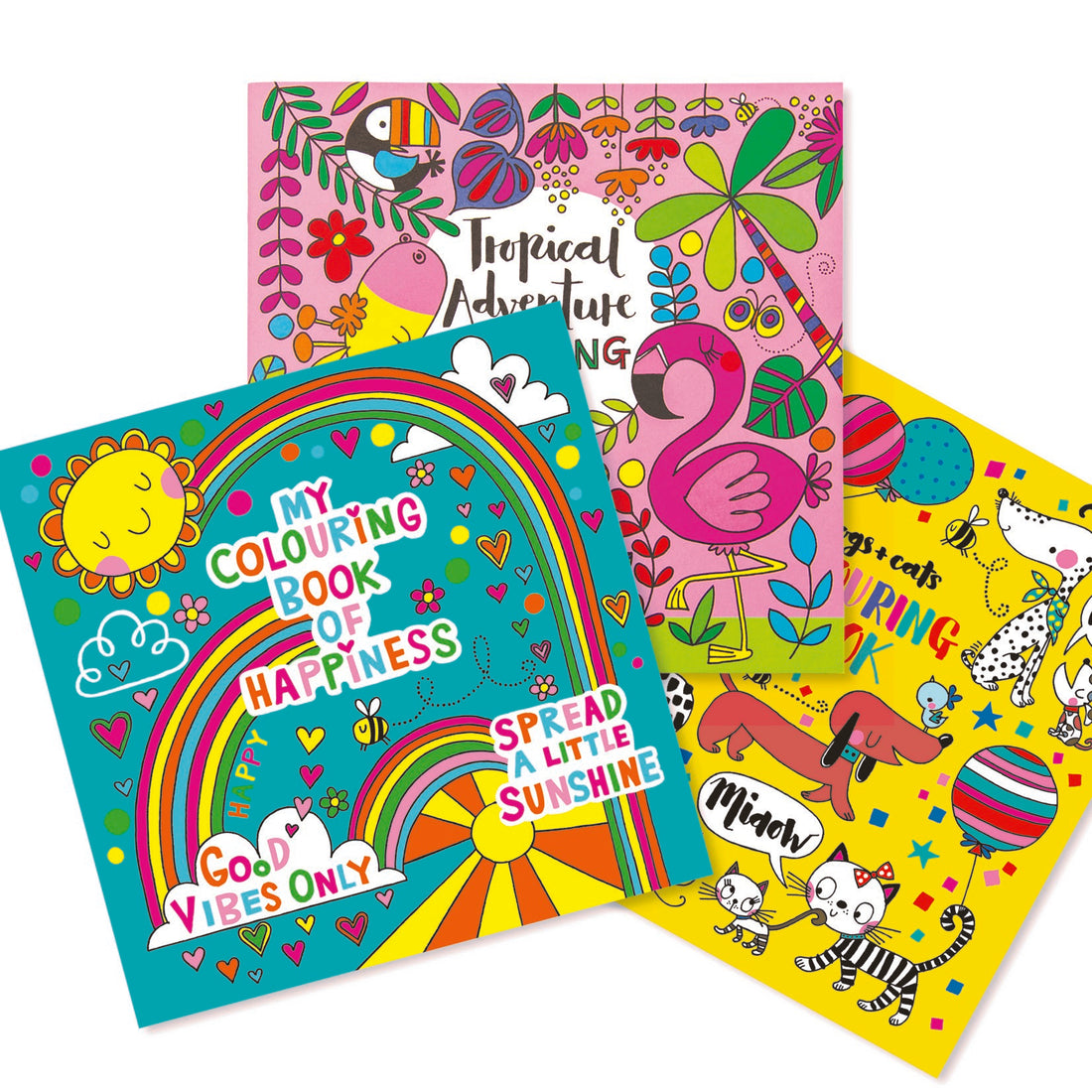 Happiness, Jungle & Cats and Dogs Colouring Book Set of 3