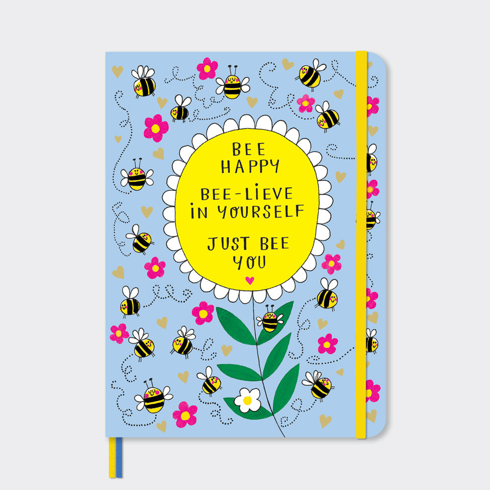 A5 Notebook - Bee Happy | Bees & Sunflower Design