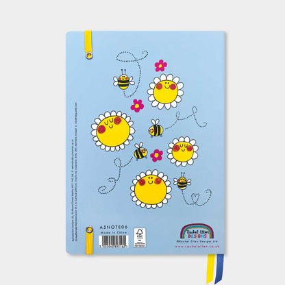 A5 Notebook - Bee Happy | Bees &amp; Sunflower Design