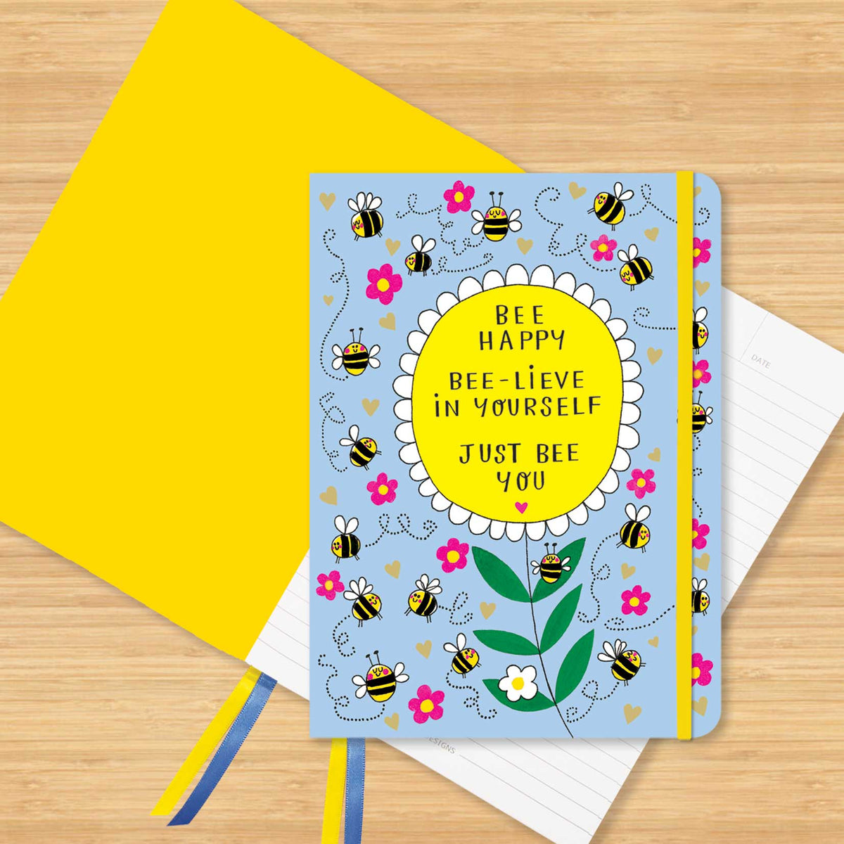 A5 Notebook - Bee Happy | Bees &amp; Sunflower Design