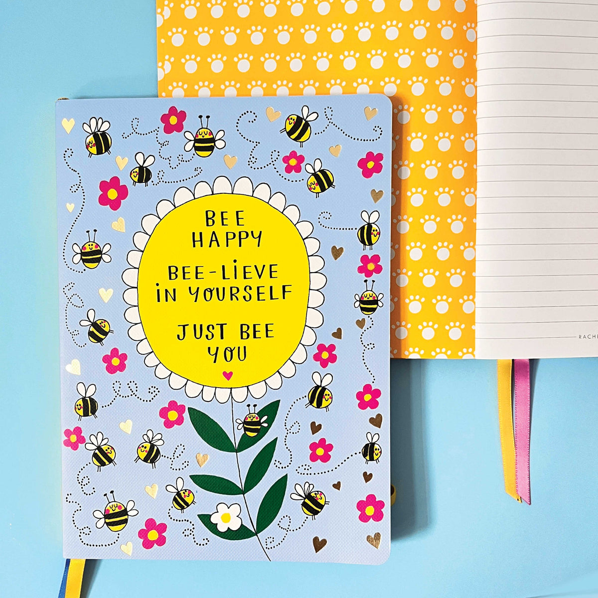 A5 Notebook - Bee Happy | Bees &amp; Sunflower Design
