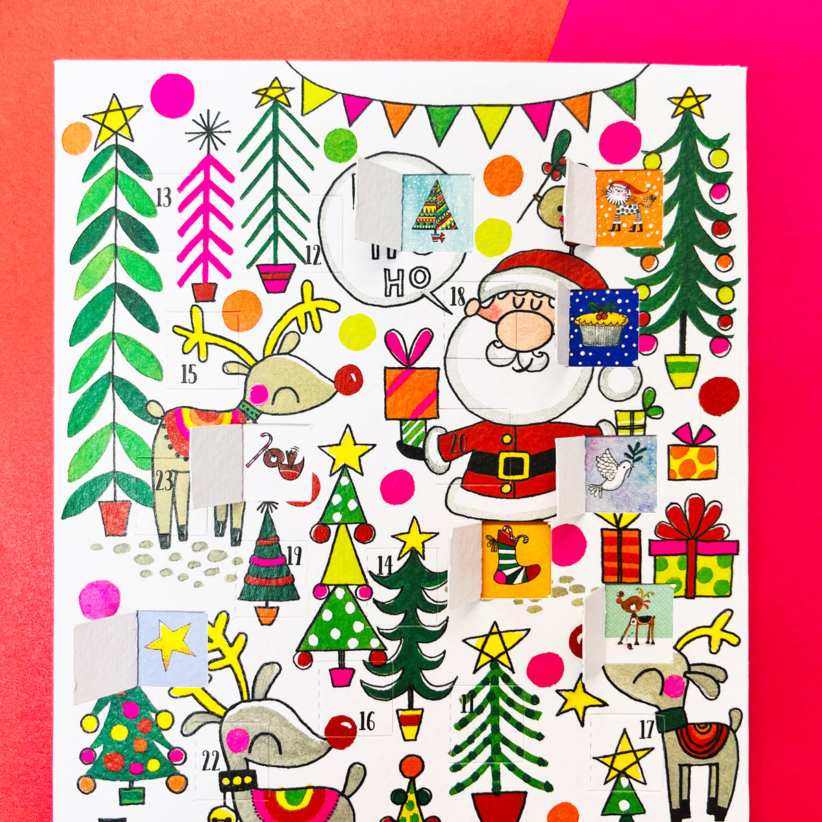Advent Calendar Card - Santa, Reindeer &amp; Trees