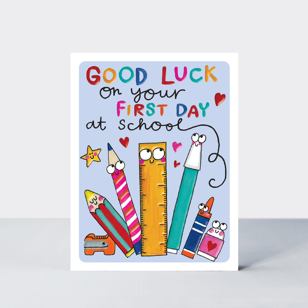 Academic Hey! - Good Luck 1st Day At School Card Pens &amp; Pencils