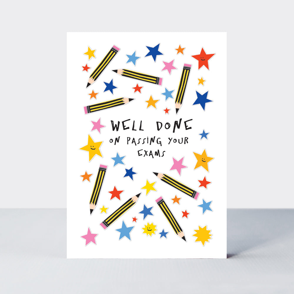 Bookworm - Well Done On Passing Your Exams Card - Stars &amp; Pencils