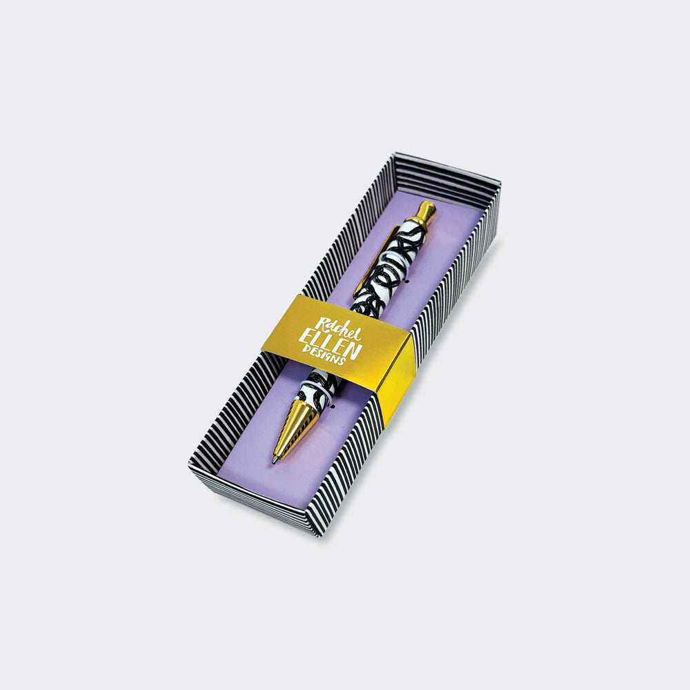 Boxed Pen - Black &amp; White Stripes/Geometric
