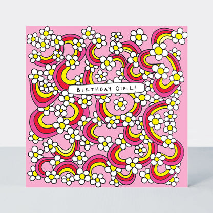 Scatter Brain - Birthday Girl/Pink Rainbows &amp; Daisies Card
