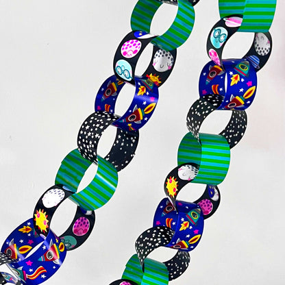 Party Paper Chain Kit - Space Themed - Rockets, Planets and Stars