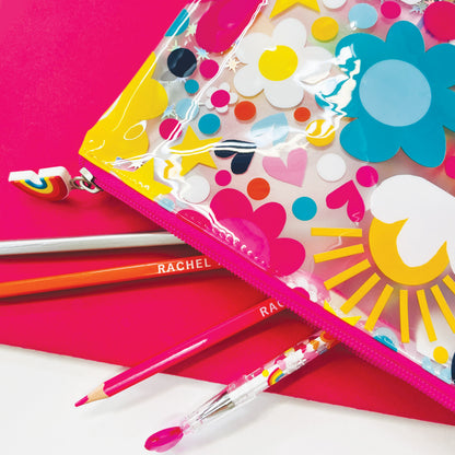 Clear Pencil Case/Pouch - Flowers, Hearts &amp; Stars