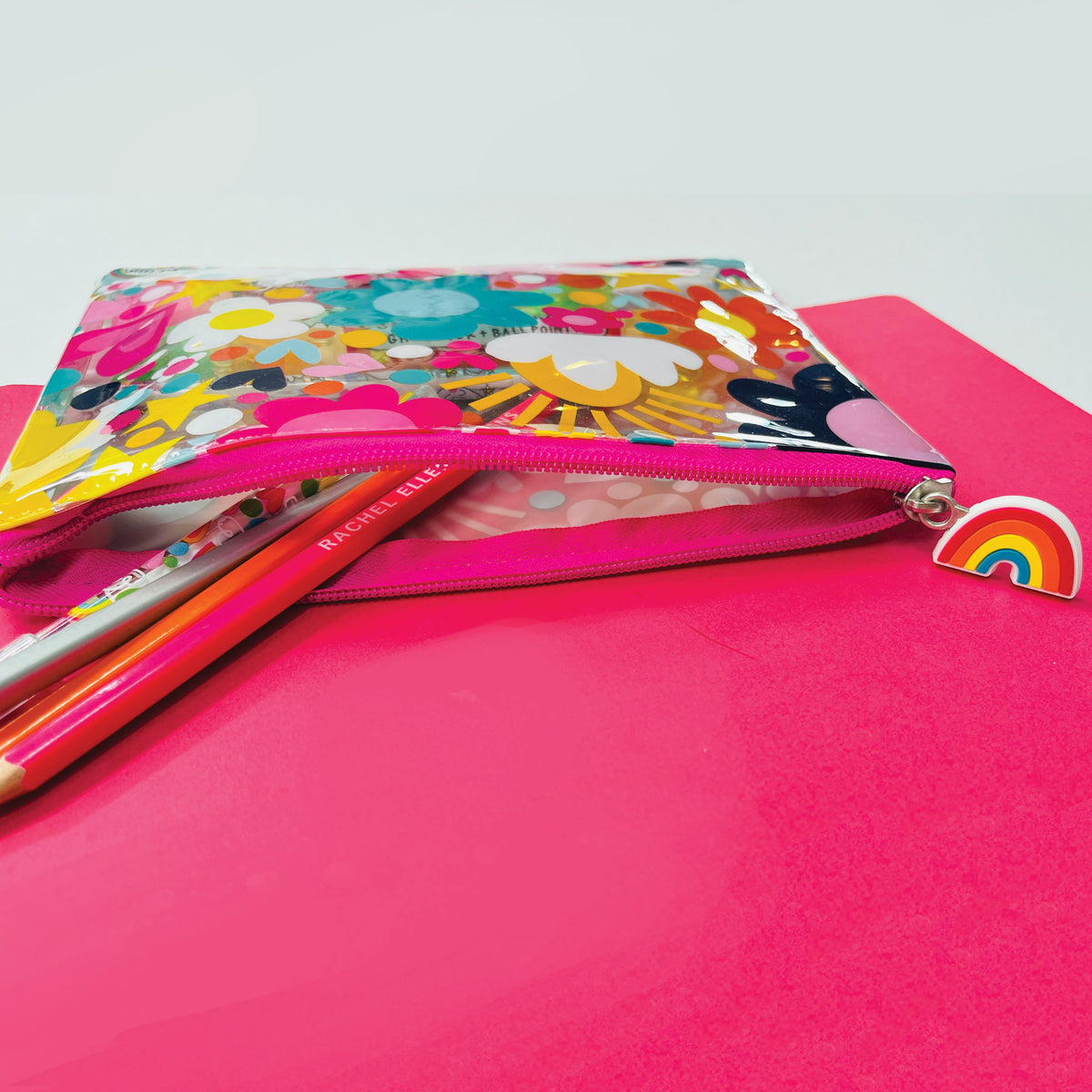 Clear Pencil Case/Pouch - Flowers, Hearts &amp; Stars