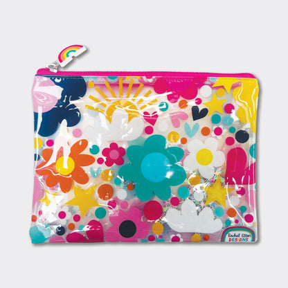Clear Pencil Case/Pouch - Flowers, Hearts &amp; Stars