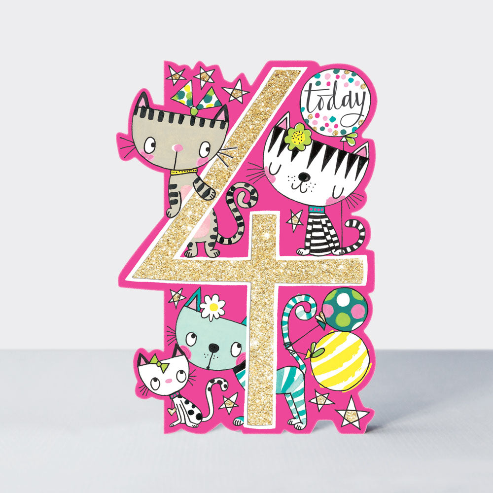 Little Darlings - Age 4 Girl Cats  - Birthday Card