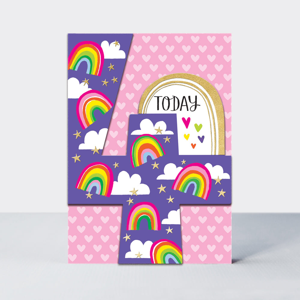 DITTO - Age 4 Girl Rainbows & Hearts  - Birthday Card