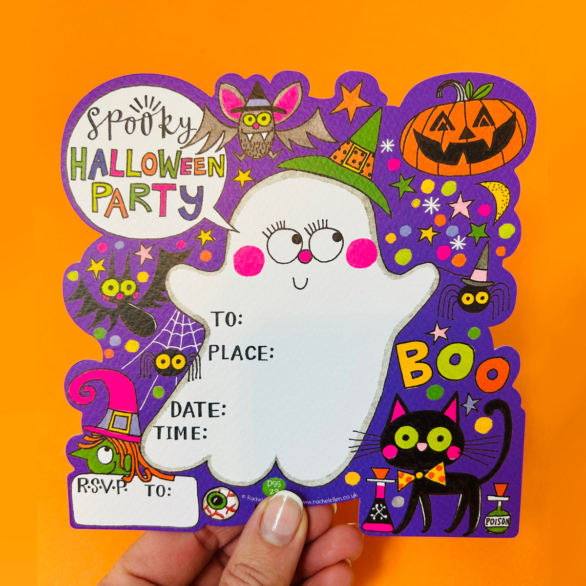 Halloween Party Invitations (8 Pack) - Spooky ghost with purple background