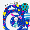 Fingerprint - Baby Boy/Rabbit On Moon Greetings Card