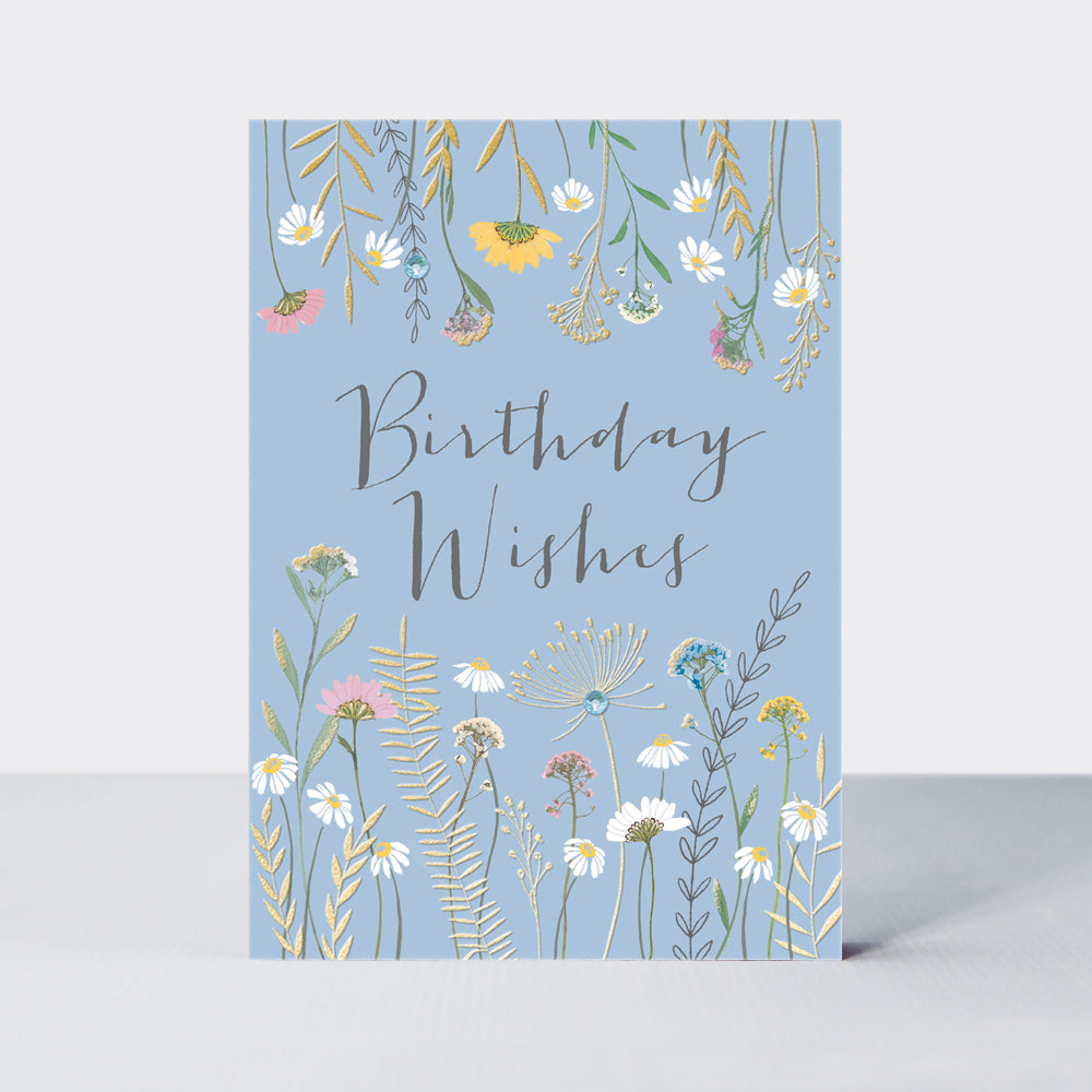 Wild Flower - Open birthday ditsy sprigs light blue  - Birthday Card