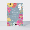 Wild Flower - Open birthday bright floral on grey  - Birthday Card