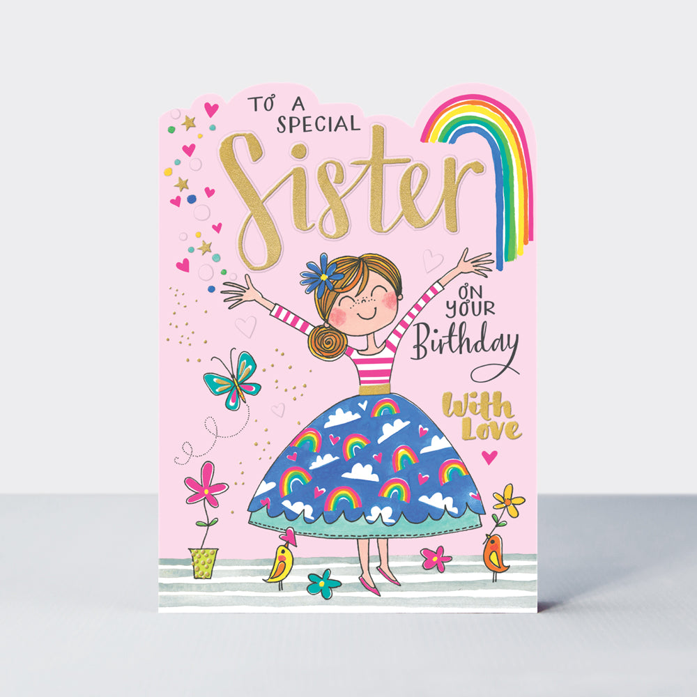 Fred &amp; Ginger - Special Sister Girl In Rainbow Skirt  - Birthday Card