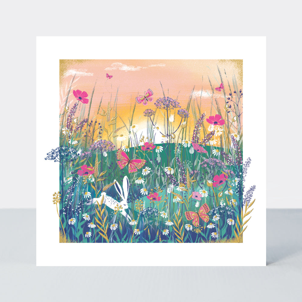 Gallery - Rabbit & Wild flowers -  Blank Greetings Card