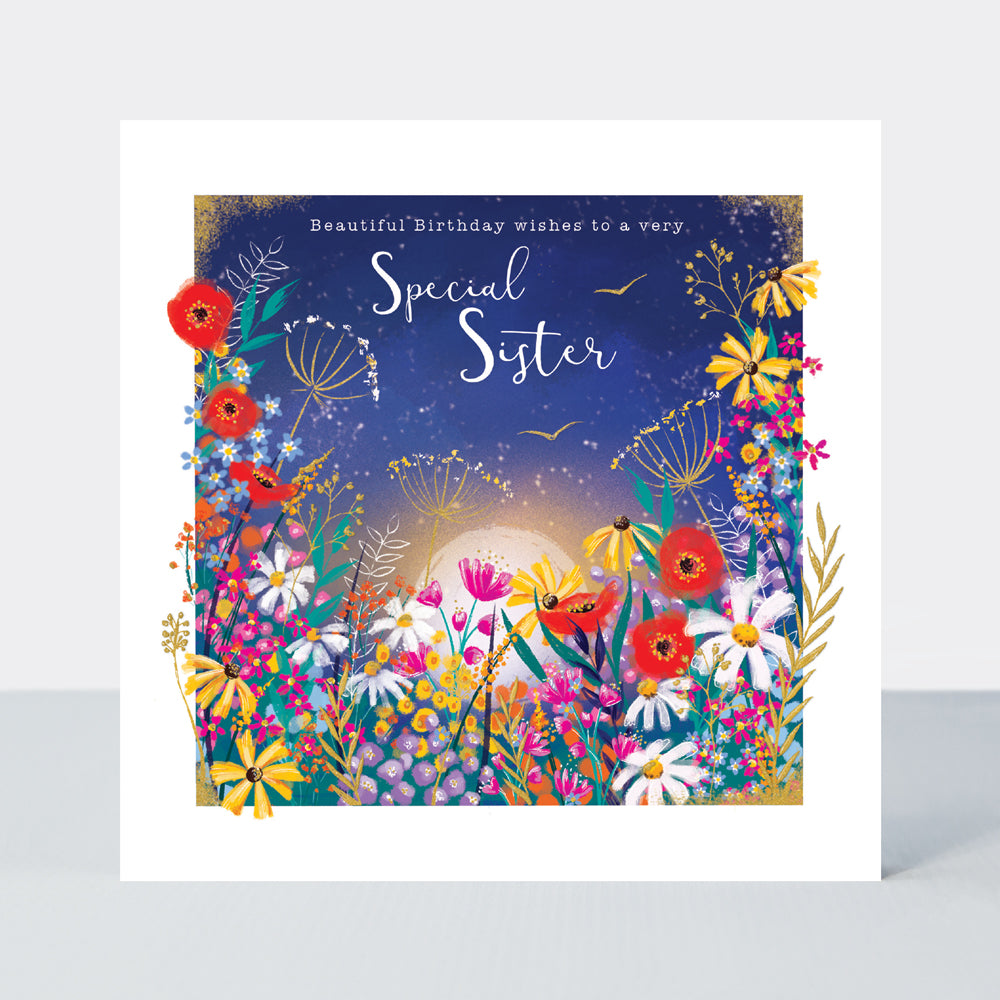 Gallery - Sister Birthday Floral On Purple  - Birthday Card