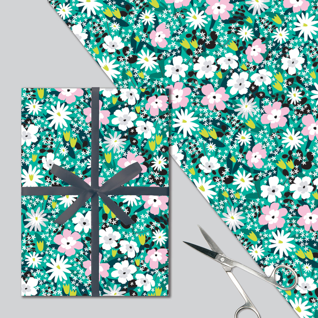 Gift Wrap Sheet  -Teal Floral